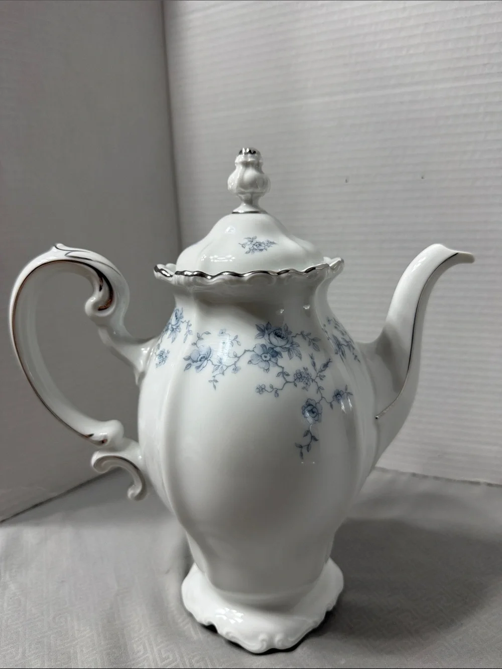 Vintage Johann Haviland Blue Garland Porcelain Coffee Pot Silver Trim Bavaria